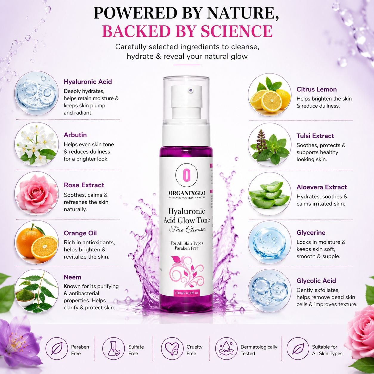 HYALURONIC ACID GLOW TONE FACE CLEANSER 120 ML