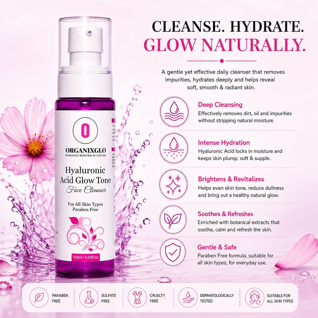 HYALURONIC ACID GLOW TONE FACE CLEANSER 120 ML