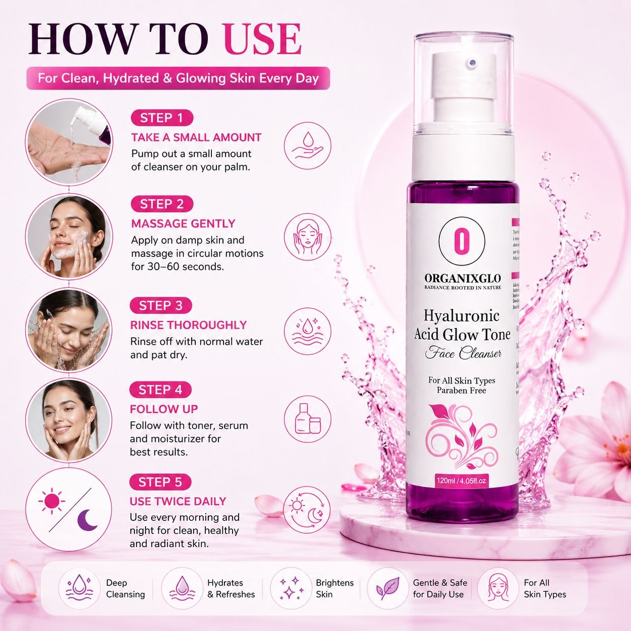 HYALURONIC ACID GLOW TONE FACE CLEANSER 120 ML
