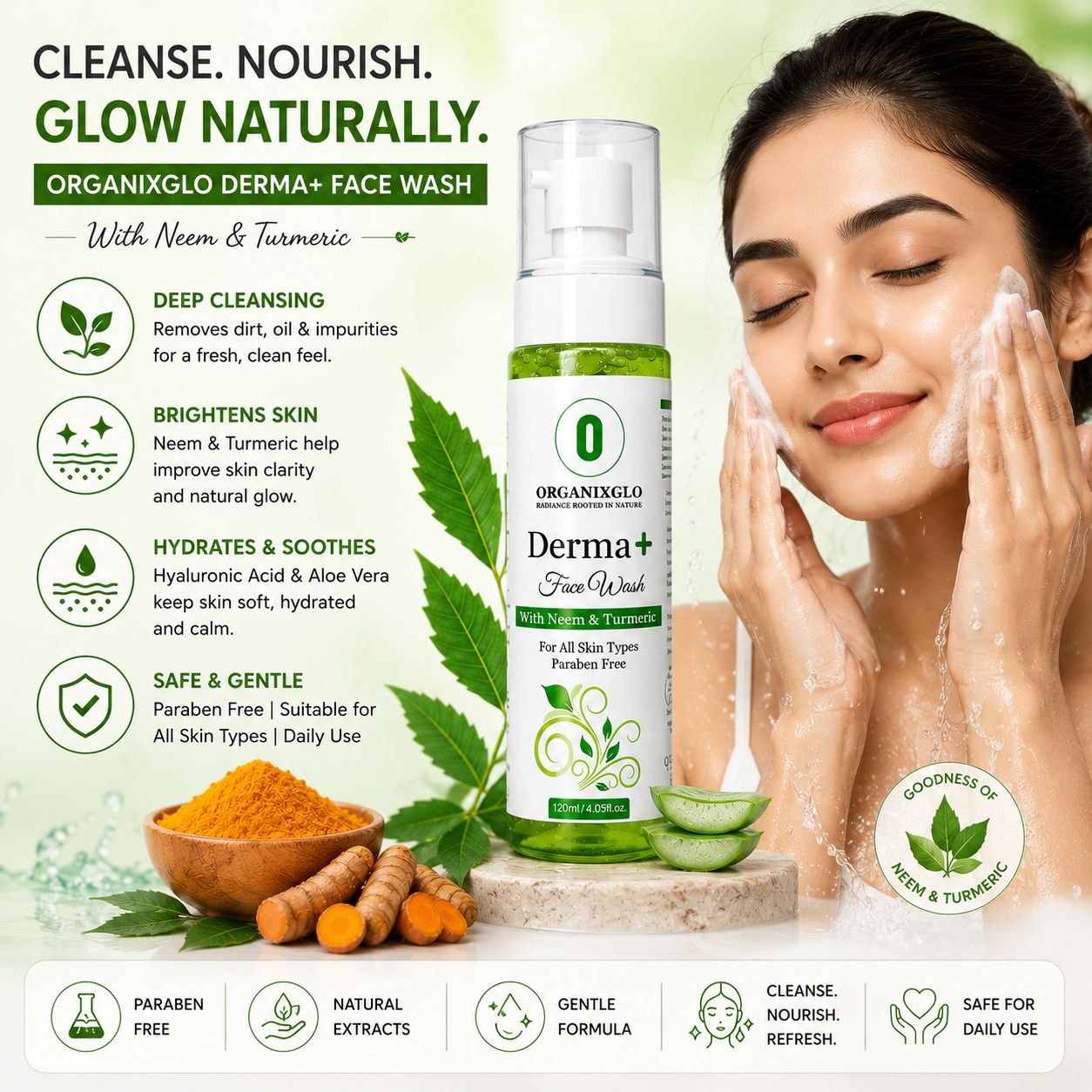 Derma+ Face Wash with Neem & Turmeric 120ml